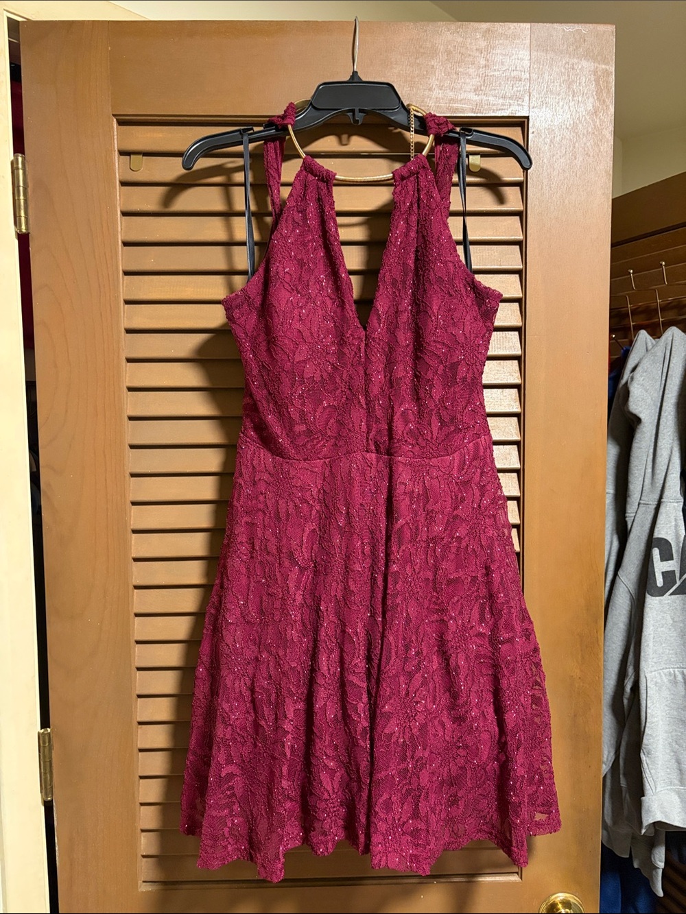 B Darlin Burgundy Lace Mini Dress